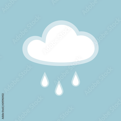 Cloud rain icon element simple app Isolated symbol on blue background Icon cloudy rainy wet weather Flat design element of application banner card meteo weather cloud rain icon Vector wallpaper app