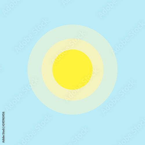 Sun icon element simple app Isolated symbol on blue background Icon sunny warm hot weather Flat design element of applications banner card meteo weather yellow sun icon Vector wallpaper applications