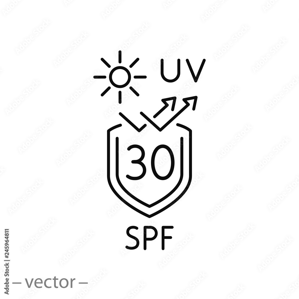 uv protect icon, spf 30 linear sign on white background - editable vector illustration eps10 uv protect icon, spf 30 linear sign on white background - editable vector illustration eps10