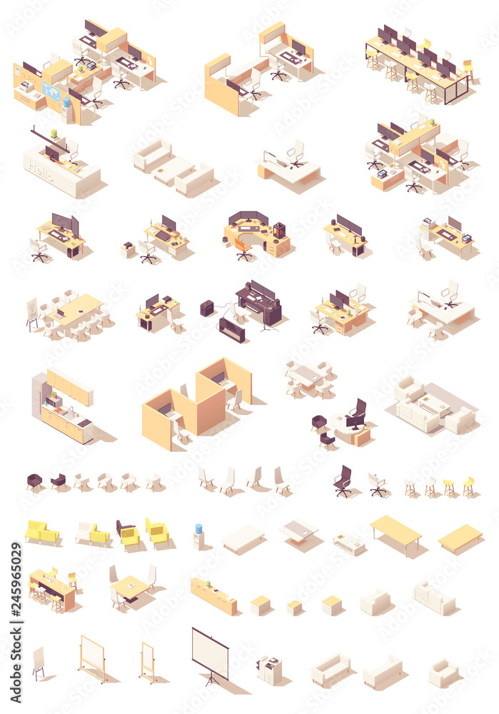 Vector isometric office furniture