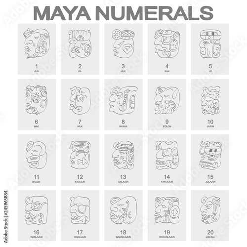 vector icon set with Maya head numerals glyphs for your design