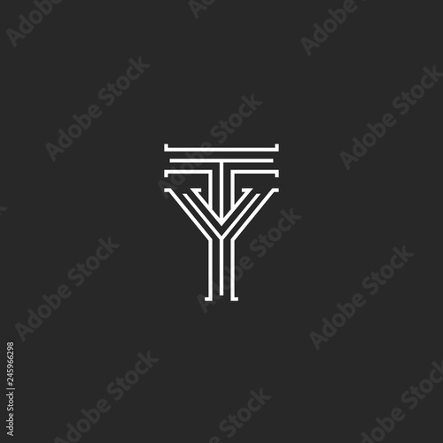Monogram initials TY YT letters logo design, elegant two overlapping letters combination T and Y marks
