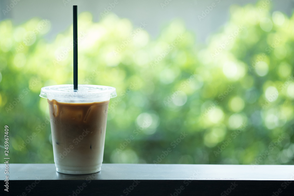 Take away cup with iced latte Take away cup with iced latte