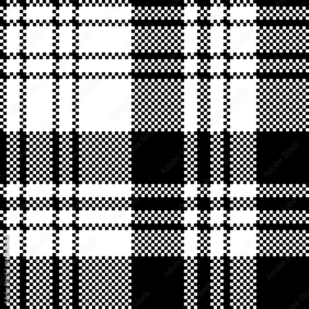 Pixel black white plaid seamless pattern