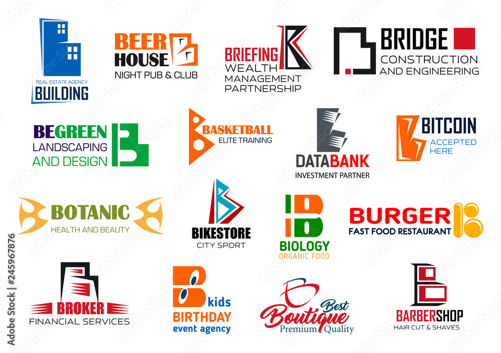 Business icons, letter B, corporate identity signs Business icons, letter B, corporate identity signs