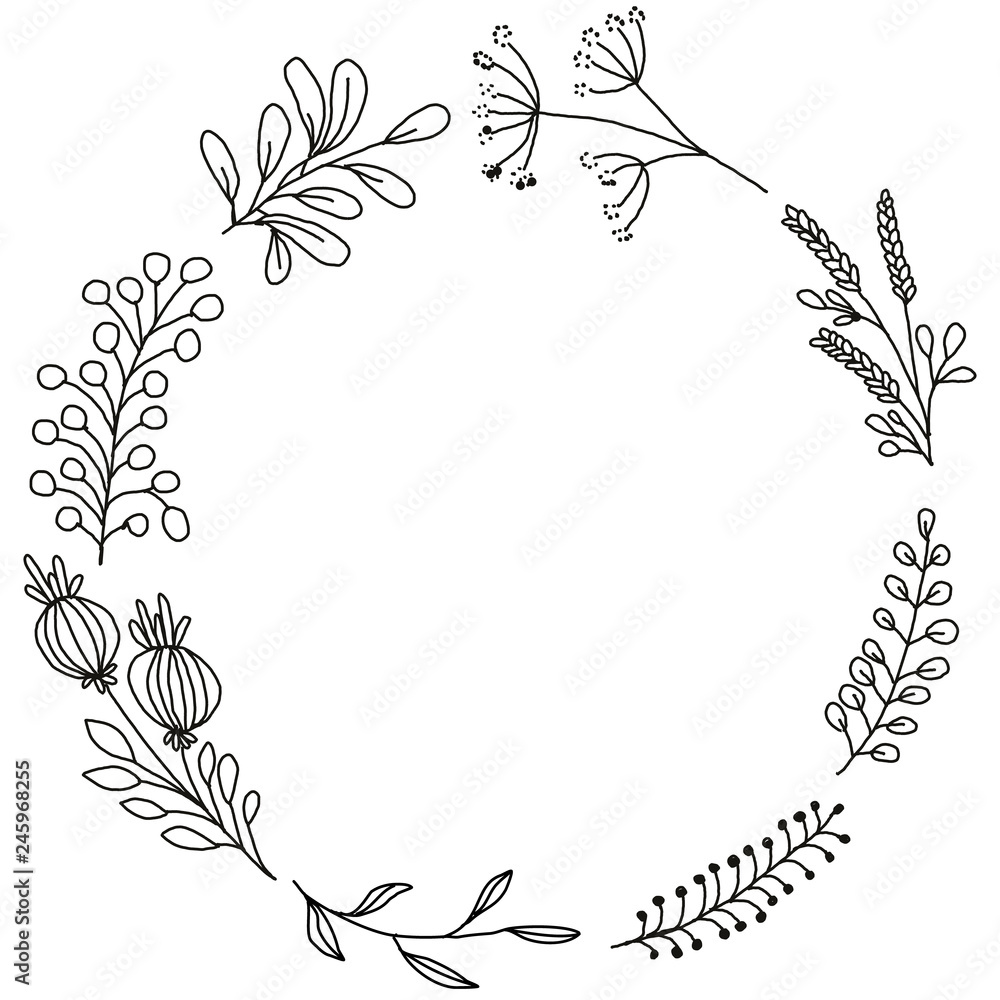 Simple Hand Made Drawing Botanical Flower And Leaf Laurel Frame Good