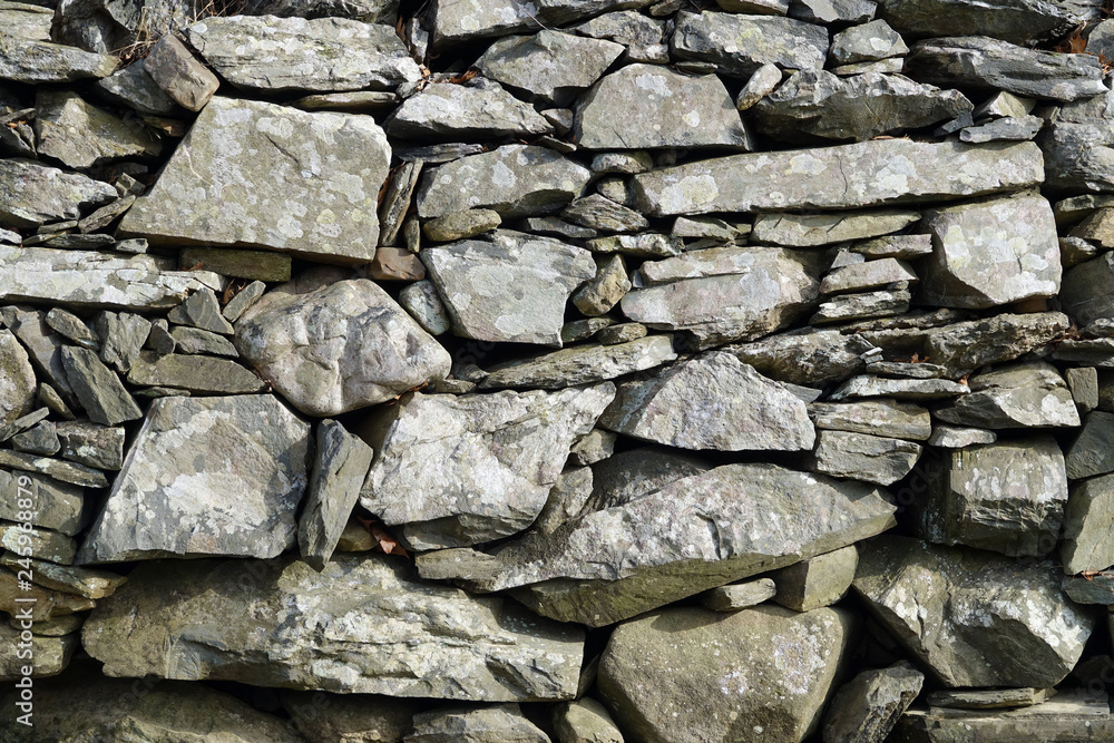 angular rock retaining wall along the historic Potomac Canal, Virginia, USA angular rock retaining wall along the historic Potomac Canal, Virginia, USA