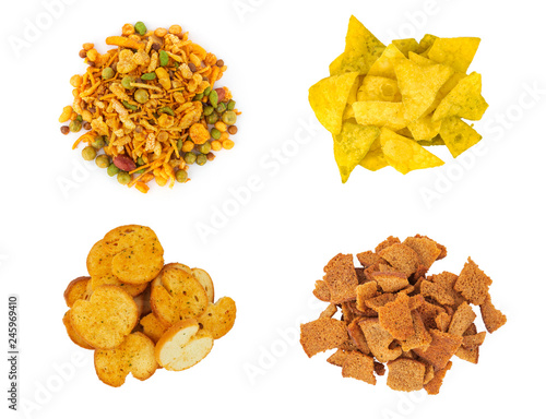 Set of snacks isolated on white.