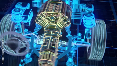 Car structure - Engine, steering, cardan shaft to wheels, braking system, cooling system, suspension