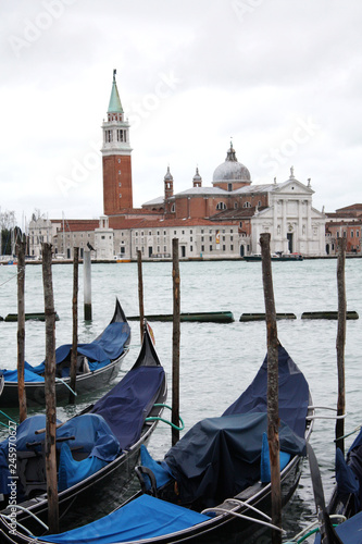 Gondolas in Venice Italy Adriatic sea. Markusdom. St Mark's Basilica Square. Saint Marco Square.  © Malira