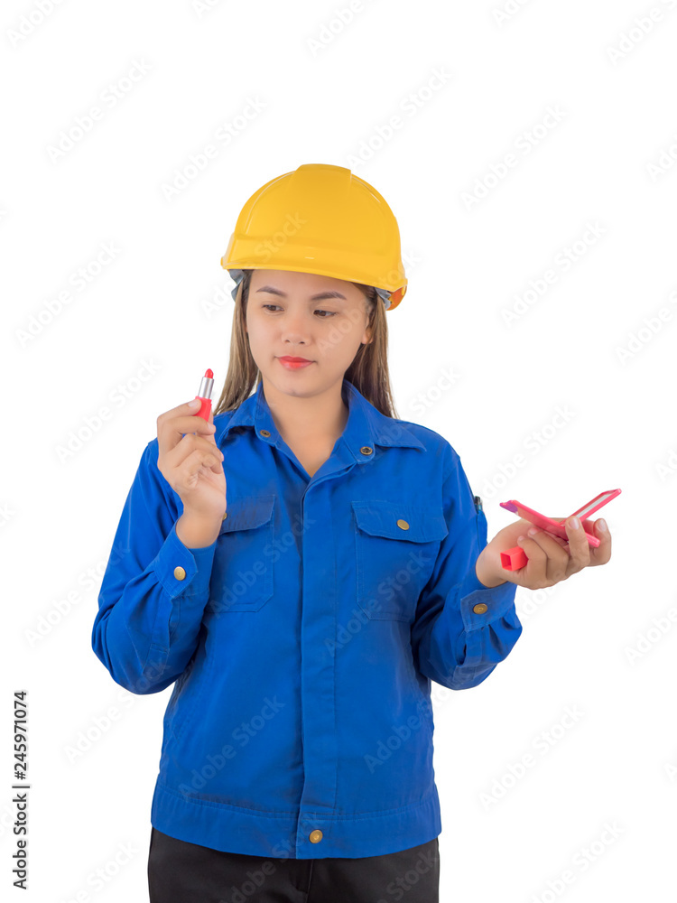 asian engineer women hand there are accessories and lipstick. asian engineer women hand there are accessories and lipstick.