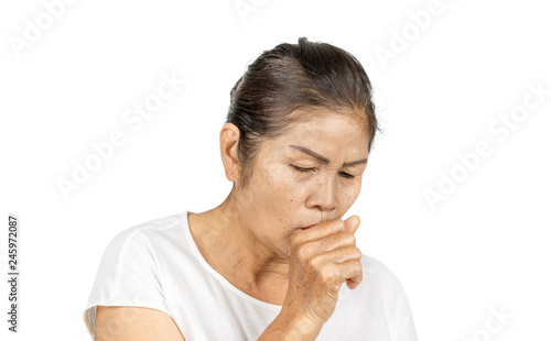 old asian woman coughing bronchitis or asthma