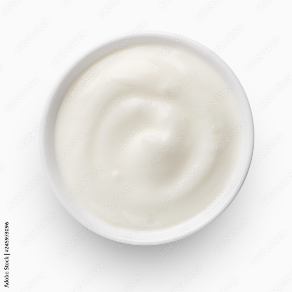 Bowl of yogurt, top view Bowl of yogurt, top view