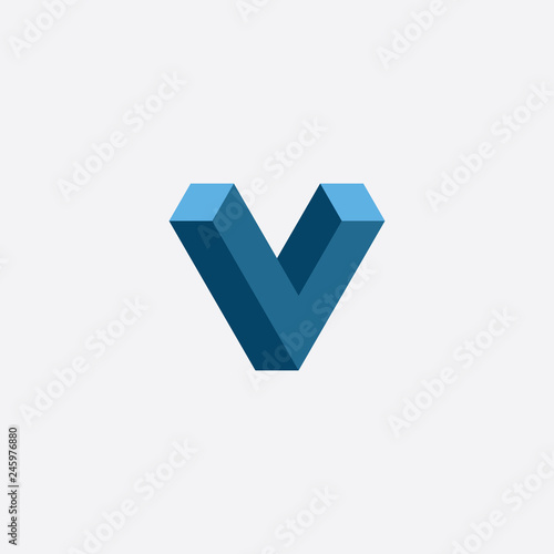 letter v 3d optical illusion vector logo icon