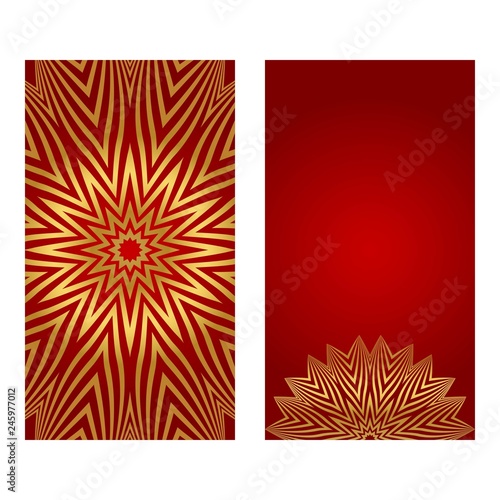 Luxury Set of two template brochures, cards, invitations, flyers with delicate floral pattern. Vector background. Card or invitation. Islam, arabic, indian, ottoman motifs. red and gold color