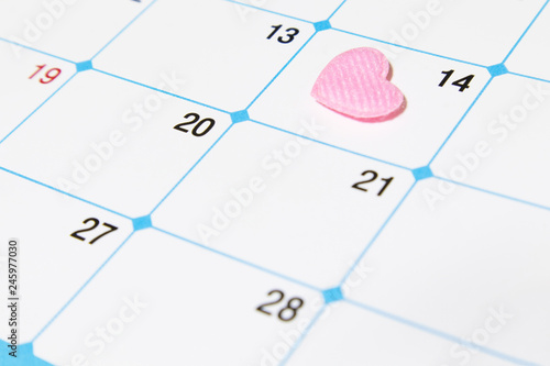 St. Valentine's day background, Pink hearts with white february calendar.