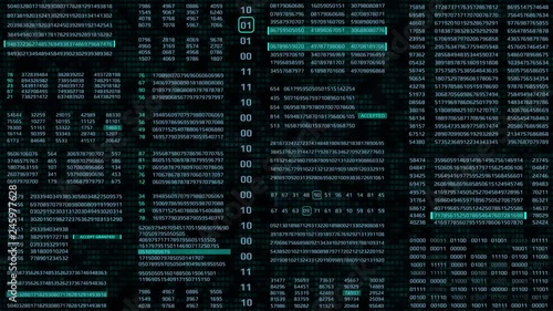 HUD Futuristic Digital Data Number Code Animation For Screensaver, Background. Motion Abstract Binary Decimal Number Monitor Display.