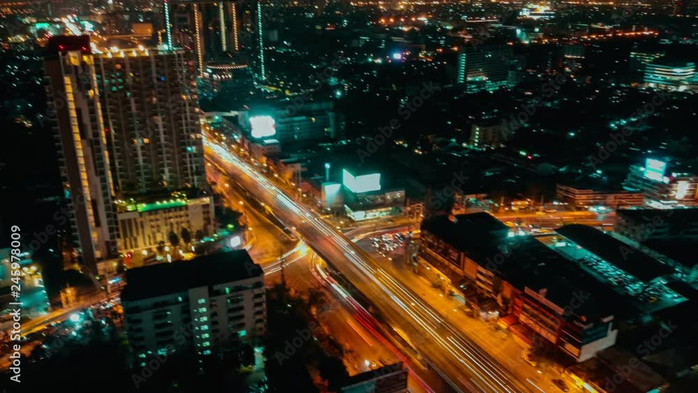 Elevated road at night. Transport road junction on the bridge an important infrastructure in Thailand Elevated road at night. Transport road junction on the bridge an important infrastructure in Thailand