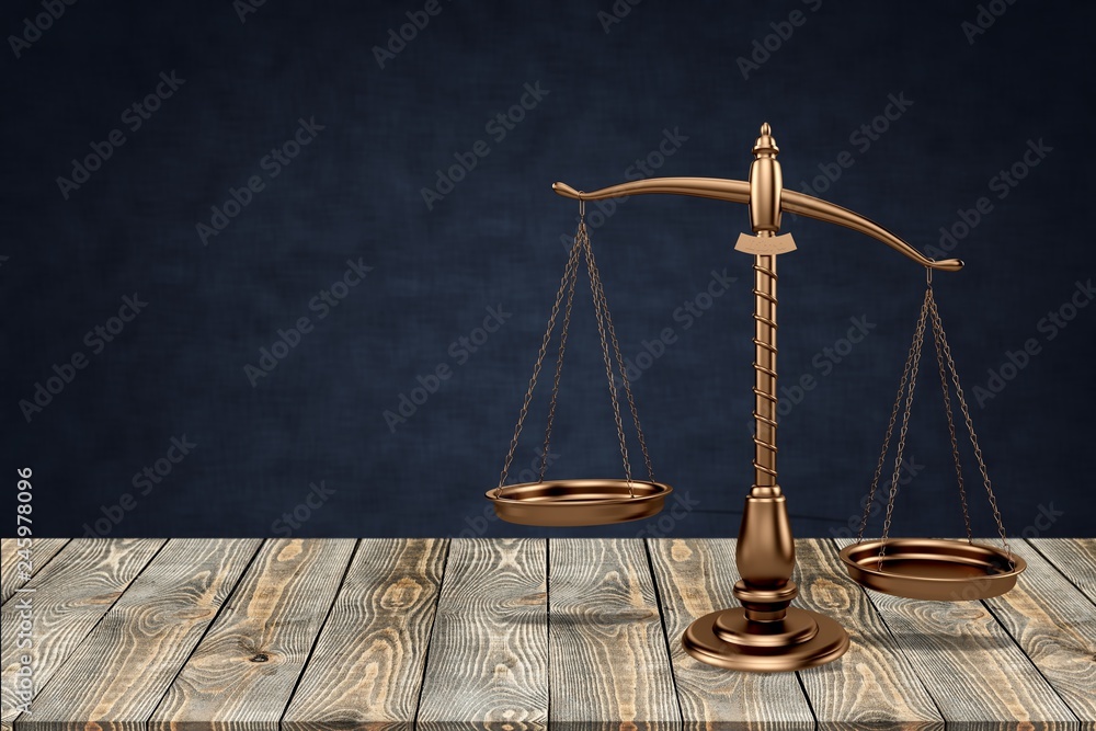 Law scales on table background. Symbol of justice Law scales on table background. Symbol of justice