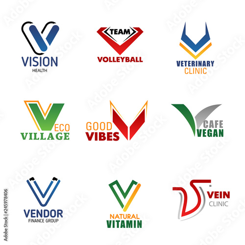 V letter corporate business identity font icons