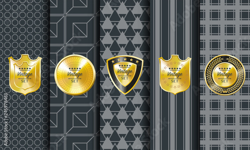 Golden vintage vector pattern on dark background