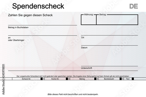 Spendenscheck in geometrischem Stil