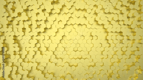 Wallpaper Mural Geometric hexagonal abstract gold background. Surface with hexagonal honeycomb pattern, light and shade. 3D illustration Torontodigital.ca