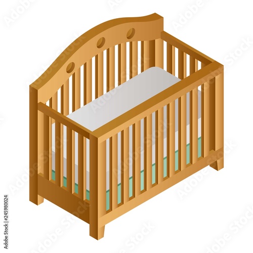 Wood baby crib icon. Isometric of wood baby crib vector icon for web design isolated on white background