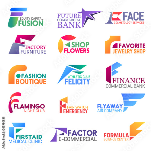 F letter corporate identity, business icons