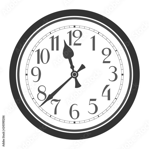 Vector vintage classic black and white round wall clock isolated on white background