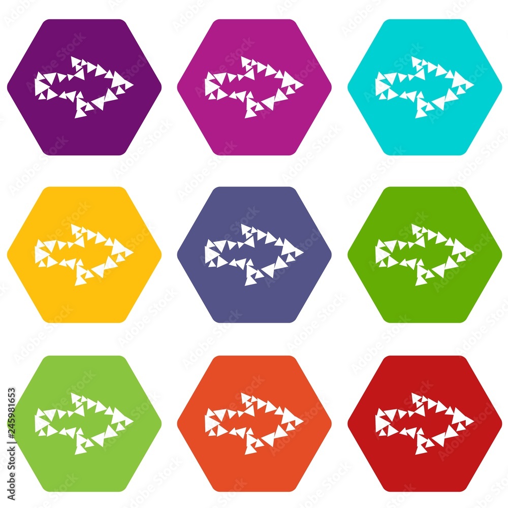 Abstract arrow with contour of triangles icons 9 set coloful isolated on white for web Abstract arrow with contour of triangles icons 9 set coloful isolated on white for web