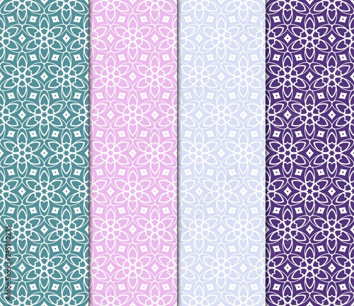 Set of seamless modern geometric patterns. Endless repeating linear texture for wallpaper. Vector illustration