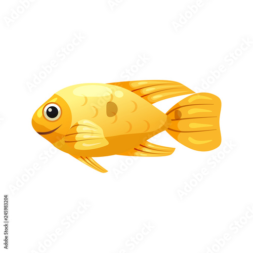 Tropical exotic yellow Boxfish, bright colorful coloring, vector isolated on white background, cartoon style