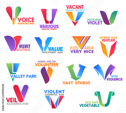 Business icons, letter V, corporate identity