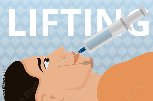 Injection face lifting concept banner. Cartoon illustration of injection face lifting vector concept banner for web design