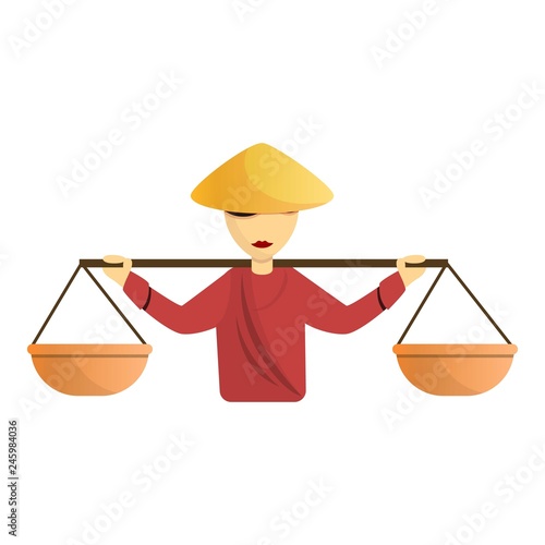 China carry basket balance icon. Cartoon of china carry basket balance vector icon for web design isolated on white background
