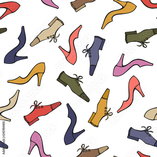 Footwear. Cute seamless vector color illustration.