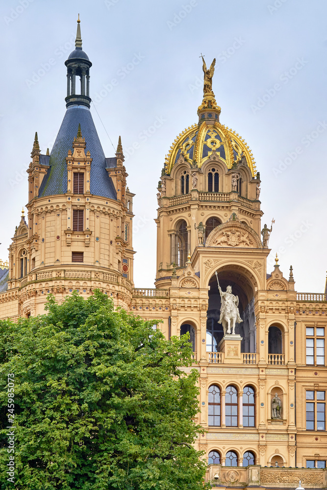Detail of Schwerin castle with rider. Mecklenburg-Western Pomerania, Germany