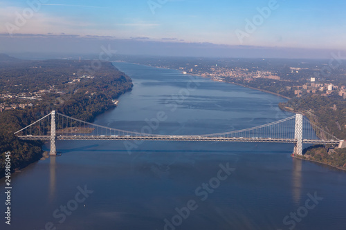 George Washington bridge in New York in USA. Aerial helicopter view. General view