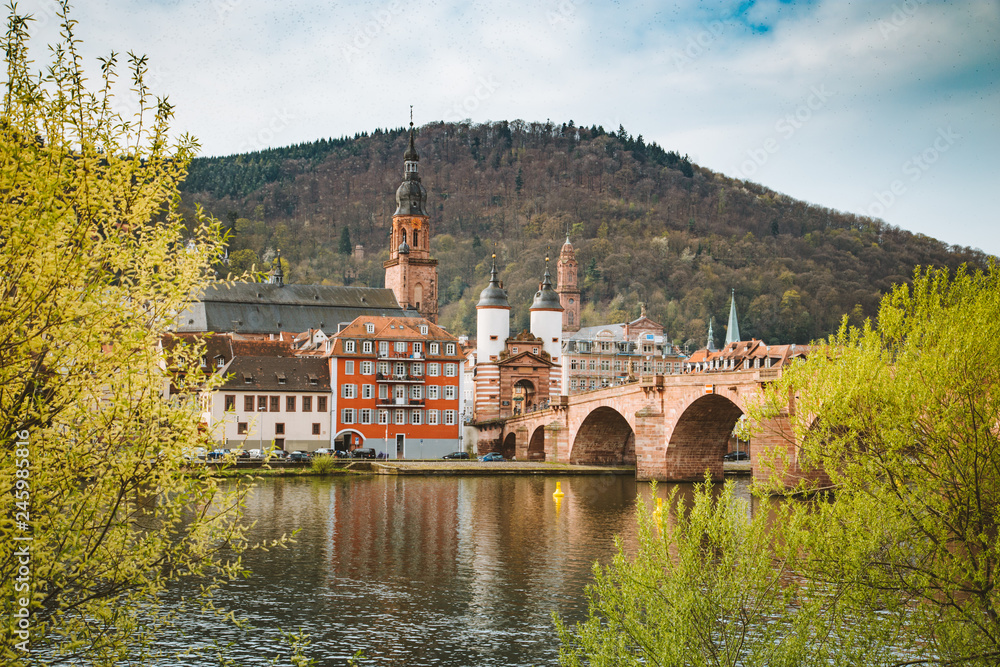 Heidelberg city panorama with Neckar river, Baden-Württemberg, Germany