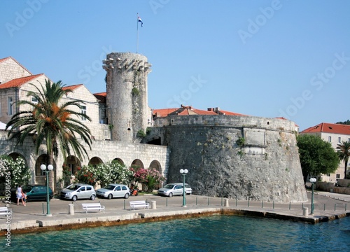 wall and tower in Korcula, Croatia