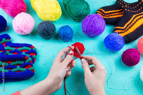 girl knits sock knitting needles