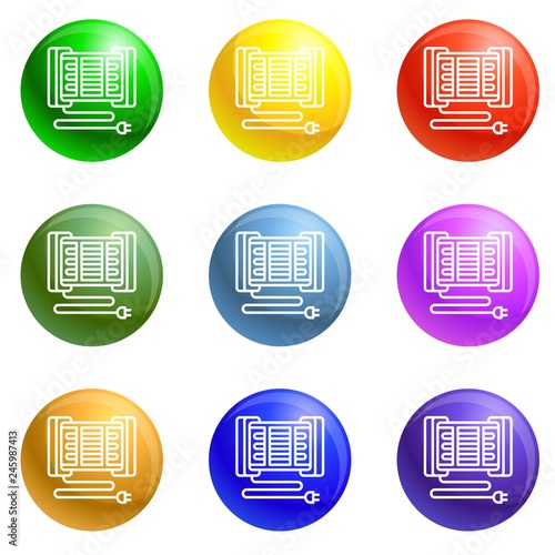 Modern home heater icons vector 9 color set isolated on white background for any web design 