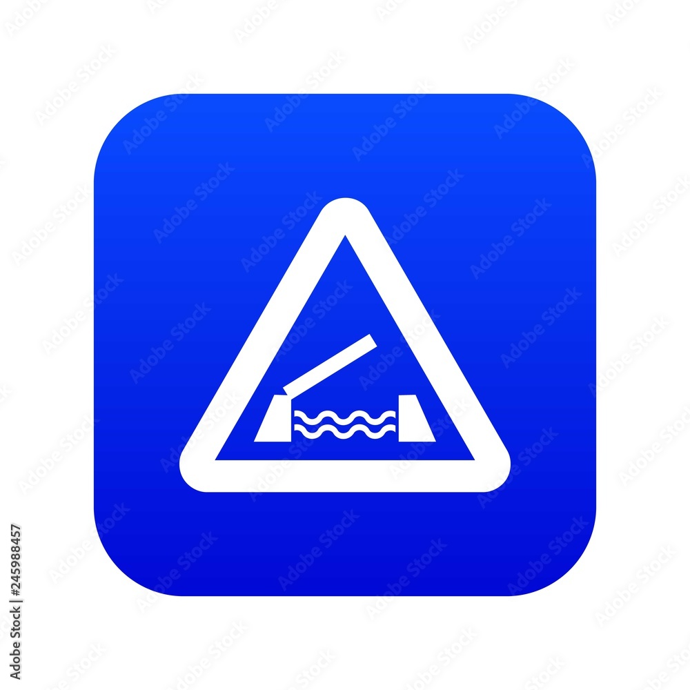 Lifting bridge warning sign icon digital blue for any design isolated on white vector illustration Lifting bridge warning sign icon digital blue for any design isolated on white vector illustration