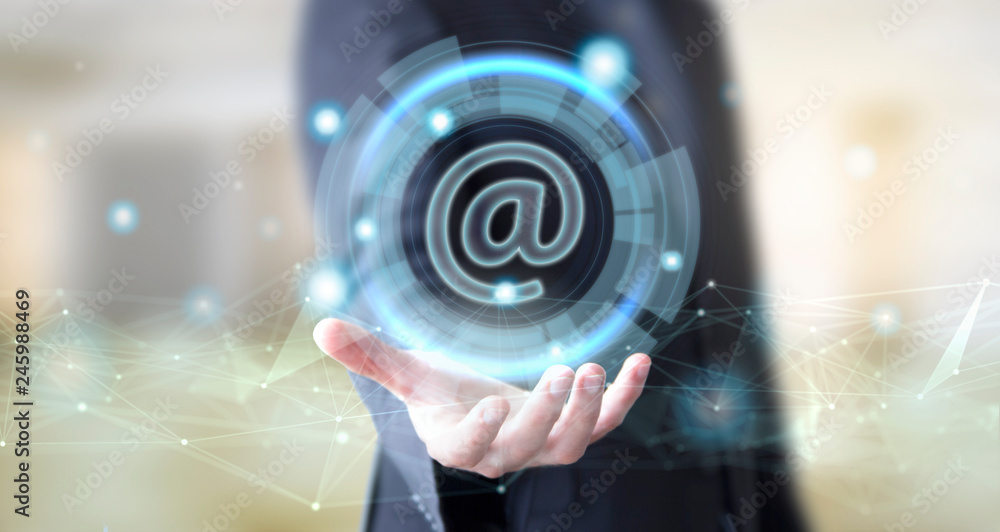 Fototapeta premium businessman with digital at symbol