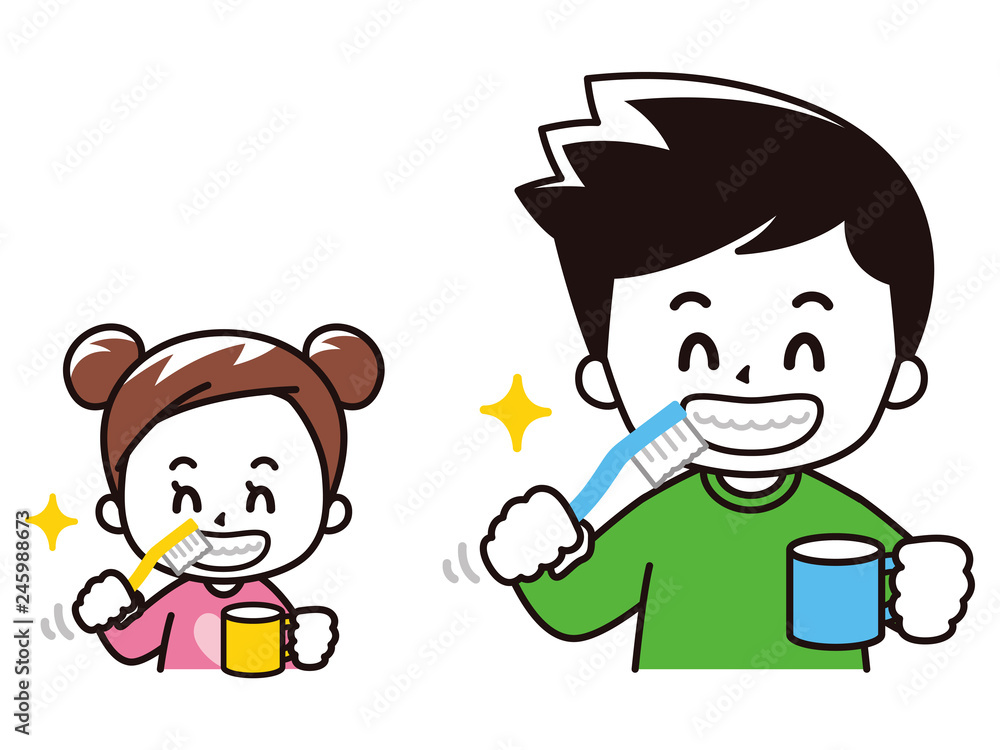 歯磨きをする親子 歯磨きをする親子
