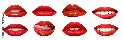 Photo Set of mouths with beautiful make-up isolated on white