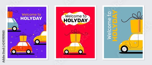 Vector creative holiday set of illustration of vintage bright ca