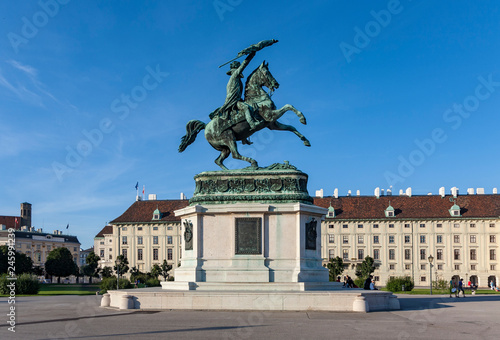 horse and rider statue of archduke Karl in vienna at the Heldenplatz photo