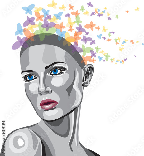 WOMAN METALLIC FACE WITH BUTTERFLIES 2